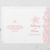 ヒトデと渦巻きサンゴの白い結婚式プログラム (正面/裏面)