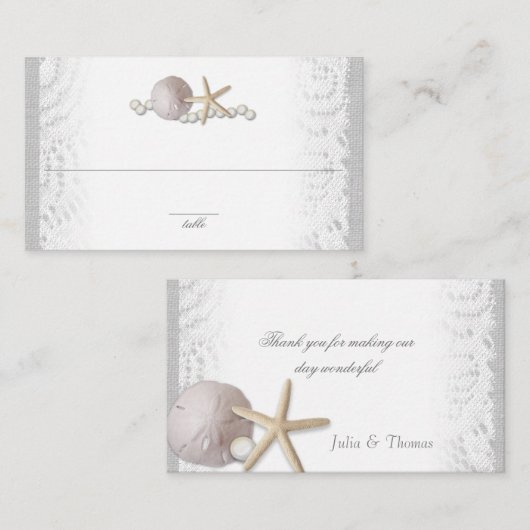 ヒトデと砂ドル真珠とレース プレイスカード (正面/裏面)