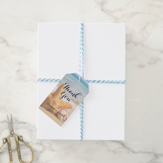 ヒトデと貝のビーチありがとう ギフトタグ (より糸付き)