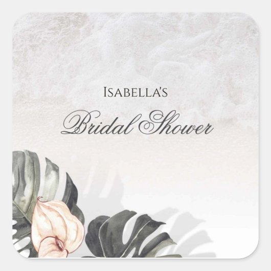 ヒトデと貝殻のトロピカルビーチ ブライダルシャワー スクエアシール (正面)