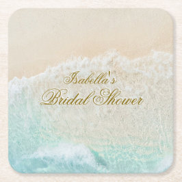 ヒトデと貝殻のトロピカルビーチ ブライダルシャワー スクエアペーパーコースター