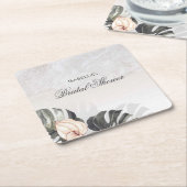 ヒトデと貝殻のトロピカルビーチ ブライダルシャワー スクエアペーパーコースター (アングル)