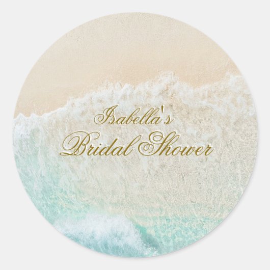 ヒトデと貝殻のトロピカルビーチ ブライダルシャワー ラウンドシール (正面)
