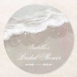 ヒトデと貝殻のトロピカルビーチ ブライダルシャワー ラウンドペーパーコースター