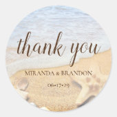 ヒトデと貝殻ビーチ結婚式ありがとう ラウンドシール (正面)