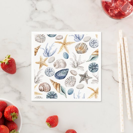 ヒトデと貝殻模様 スタンダードカクテルナプキン (インサイチュ)