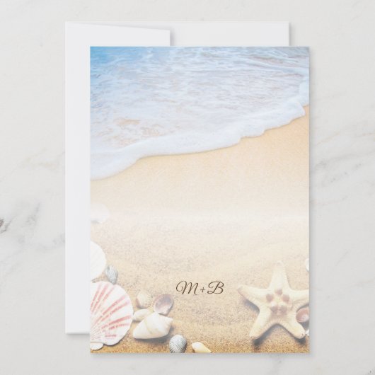 ヒトデと貝類の熱帯夏ビーチ結婚式 招待状 (裏面)