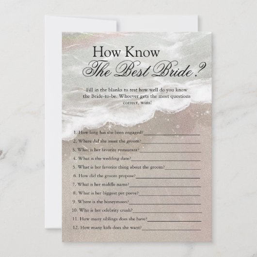 ヒトデと貝類熱帯ビーチブライダルシャワー 招待状 (正面)