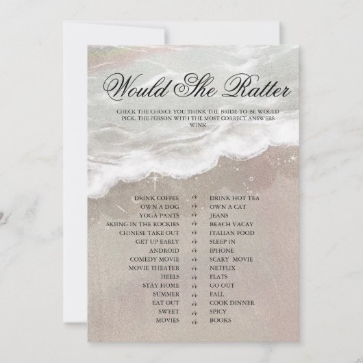 ヒトデと貝類熱帯ビーチブライダルシャワー 招待状 (正面)