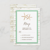 ヒトデによって水漆喰を塗られる木製のビーチ結婚式RSVPのミント 出欠カード (正面/裏面)