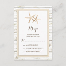 ヒトデによって水漆喰を塗られる木製のビーチ結婚式RSVP 出欠カード