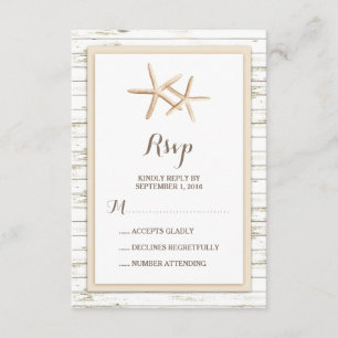 ヒトデによって水漆喰を塗られる木製のビーチ結婚式RSVP 出欠カード