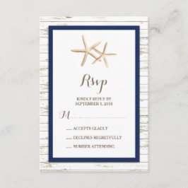 ヒトデによって水漆喰を塗られる木製のビーチ結婚式RSVP 出欠カード