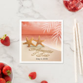 ヒトデのカップルが砂に名前を書いてもらおう スタンダードカクテルナプキン (インサイチュ)