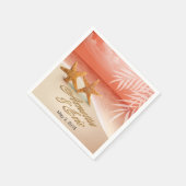 ヒトデのカップルが砂に名前を書いてもらおう スタンダードカクテルナプキン (角)