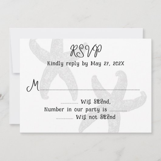 ヒトデのカップル結婚ホワイトの返信カード 招待状 (正面)