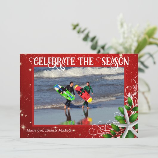 ヒトデのクリスマスキラキラ星フォトカード 招待状 (スタンド正面)