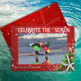 ヒトデのクリスマスキラキラ星フォトカード 招待状