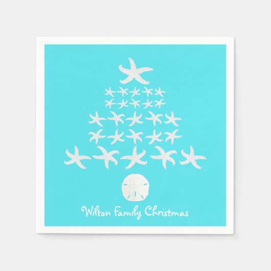 ヒトデのクリスマスツリーパーソナライズされたナプキン スタンダードカクテルナプキン (正面)