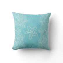 ヒトデのシースターとシーブルークリーム装飾用クッション