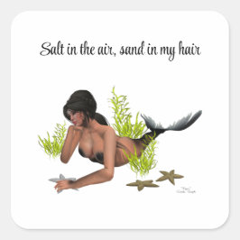 ヒトデのシール付きブルネットの人魚 スクエアシール