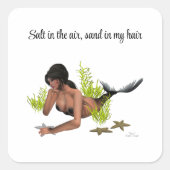 ヒトデのシール付きブルネットの人魚 スクエアシール (正面)