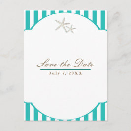 ヒトデのターコイズストライプビーチエレガント・セイブ・ザ・デート 案内ポストカード