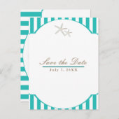 ヒトデのターコイズストライプビーチエレガント・セーブ・ザ・デート 案内ポストカード (正面/裏面)
