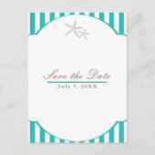 ヒトデのターコイズストライプビーチエレガント・セーブ・ザ・デート 案内ポストカード (正面)