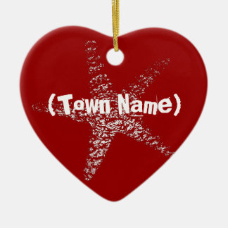 ヒトデのハートのオーナメント(あなたの町を特色にして下さい) セラミックオーナメント