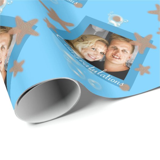 ヒトデのビーチの写真の青い珊瑚のアイボリー ラッピングペーパー (ロールコーナー)