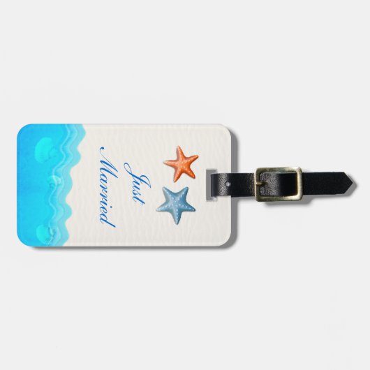 ヒトデのビーチ結婚付きたった今結婚しました ラゲッジタグ (正面横)