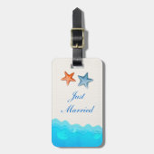 ヒトデのビーチ結婚付きたった今結婚しました ラゲッジタグ (正面縦)