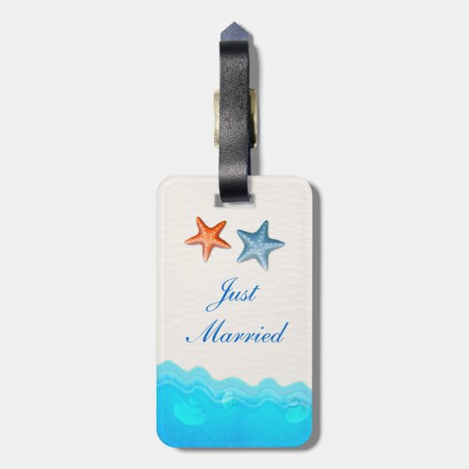 ヒトデのビーチ結婚付きたった今結婚しました ラゲッジタグ (裏面縦)
