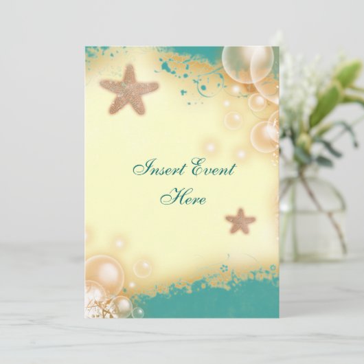 ヒトデのビーチ結婚式の婚約の誕生日 招待状 (スタンド正面)