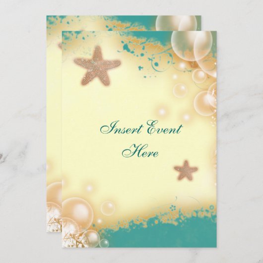 ヒトデのビーチ結婚式の婚約の誕生日 招待状 (正面/裏面)