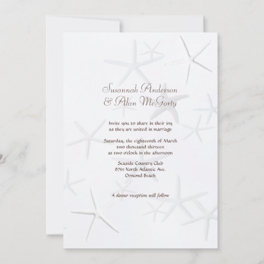ヒトデのビーチ結婚式の招待状、5x7 招待状 (裏面)