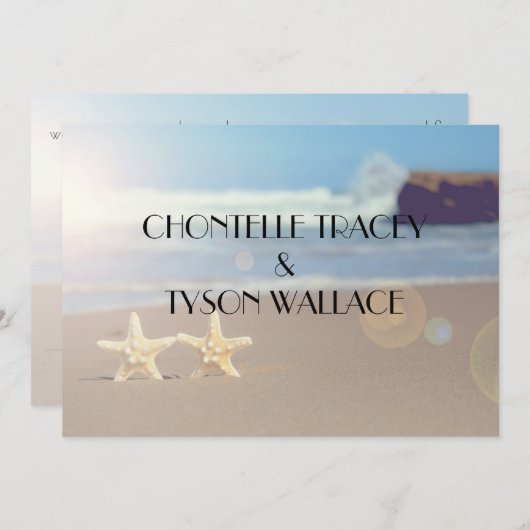 ヒトデのビーチ結婚式の招待 招待状 (正面/裏面)