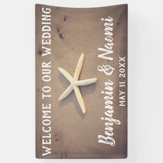 ヒトデのビーチ結婚式の歓迎の旗 横断幕 (縦)