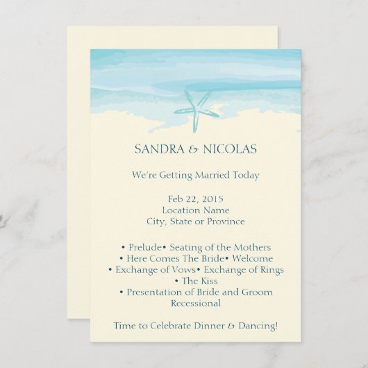 ヒトデのビーチ結婚式プログラムII 招待状 (正面/裏面)