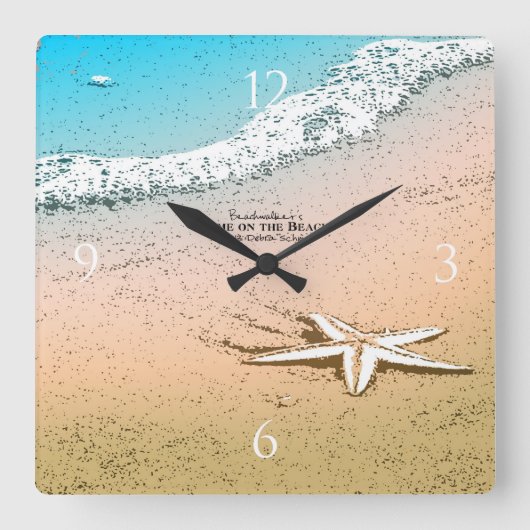 ヒトデのビーチ スクエア壁時計 (正面)