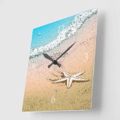 ヒトデのビーチ スクエア壁時計 (傾斜)