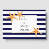 ヒトデのペアとストライプビーチ結婚式ゲストブック ゲストブック (正面)