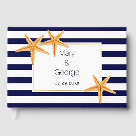 ヒトデのペアとストライプビーチ結婚式ゲストブック ゲストブック