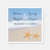 ヒトデのペア先の夏のビーチ結婚式 スタンダードカクテルナプキン (正面)