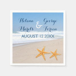 ヒトデのペア先の夏のビーチ結婚式 スタンダードカクテルナプキン
