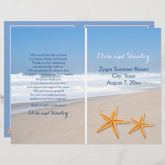 ヒトデのペア先ビーチ結婚式プログラム (正面/裏面)