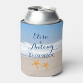 ヒトデのペア夏ビーチ結婚式 缶クーラー (缶正面)