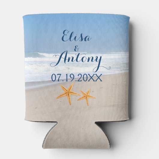 ヒトデのペア夏ビーチ結婚式 缶クーラー (裏面)