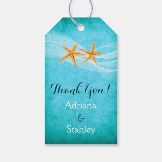 ヒトデのペア&ヴェールビーチ結婚式ありがとう ギフトタグ (裏面)